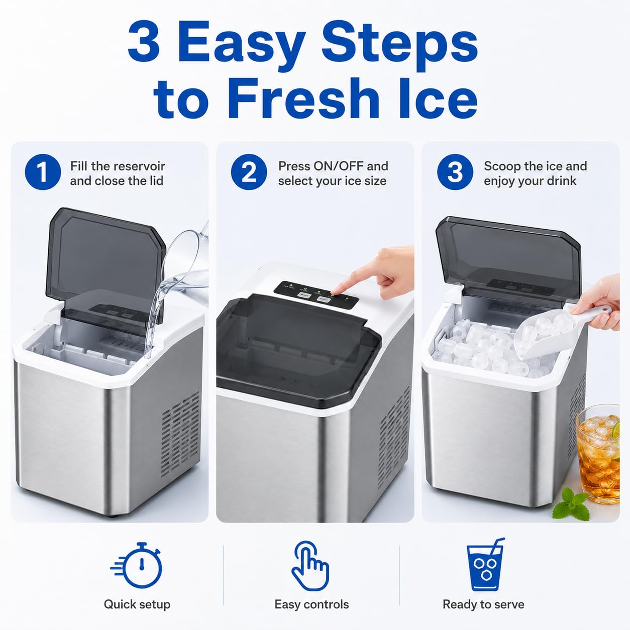 Produttore di Ghiaccio Portatile del controsoffitto, Produce 9 cubi in 6 Minuti, 26 lbs al Giorno, Funzionamento Silenzioso con Auto Pulito, Design Compatto per Le Feste dell'ufficio della Cucina
