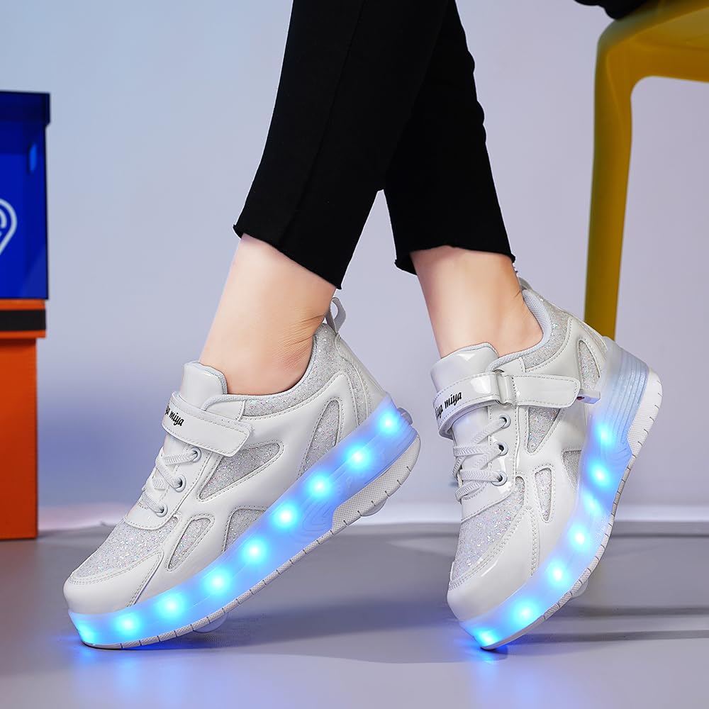 LED Chaussures à roulettes de Skateboard USB Rechargeable 7 Couleurs Clignotantes Chaussure avec Rouleau Multisports Outdoor Gymnastique Sneaker Automatiques Rétractables Enfant Baskets Mode