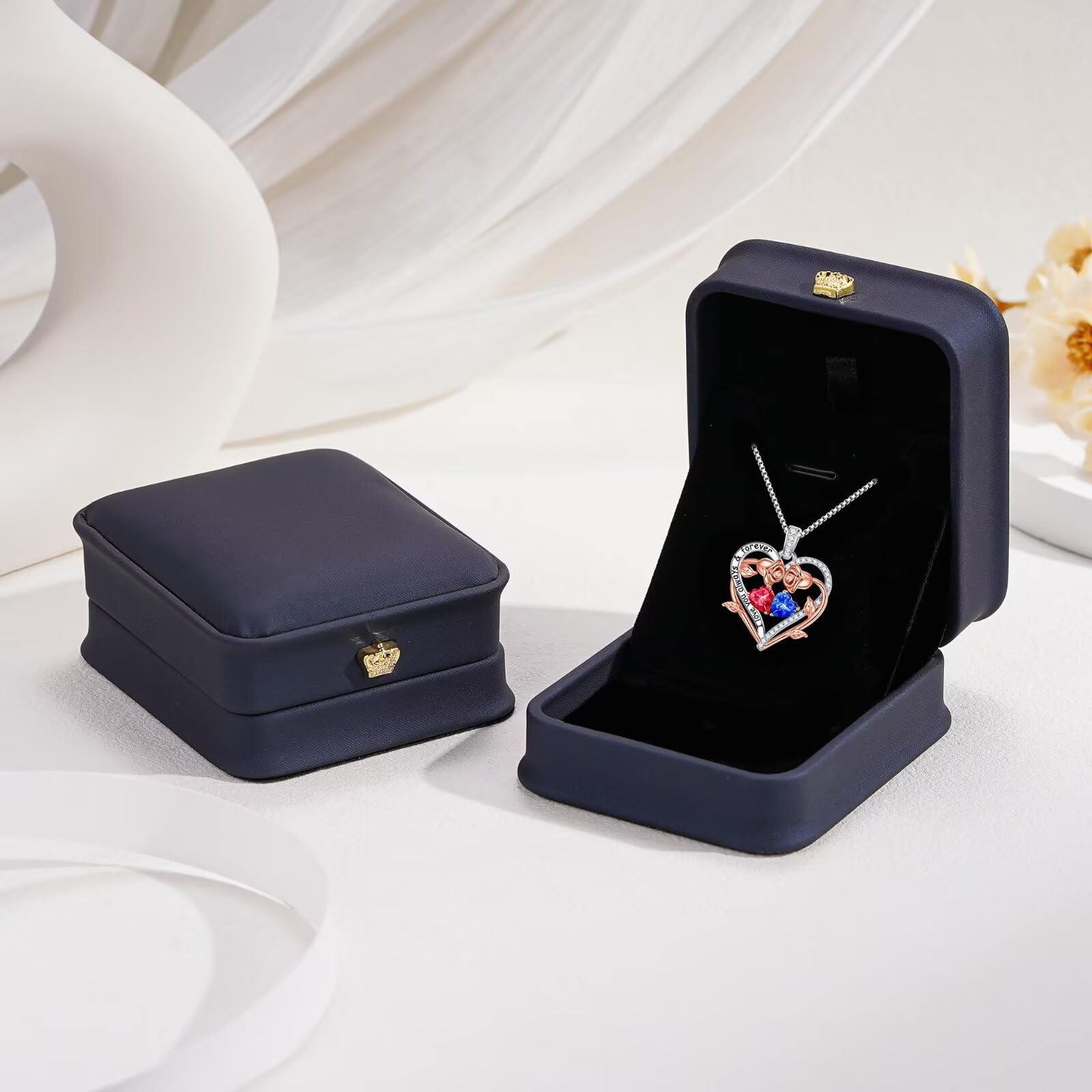 Iefil Mothers Day Gifts for Wife - Rose Heart Double Birthstone Necklace Gifts for Wife Girlfriend Her Women, Birthstone Jewelry Gemstone Birthday Gift for Mom Grandma Her Women