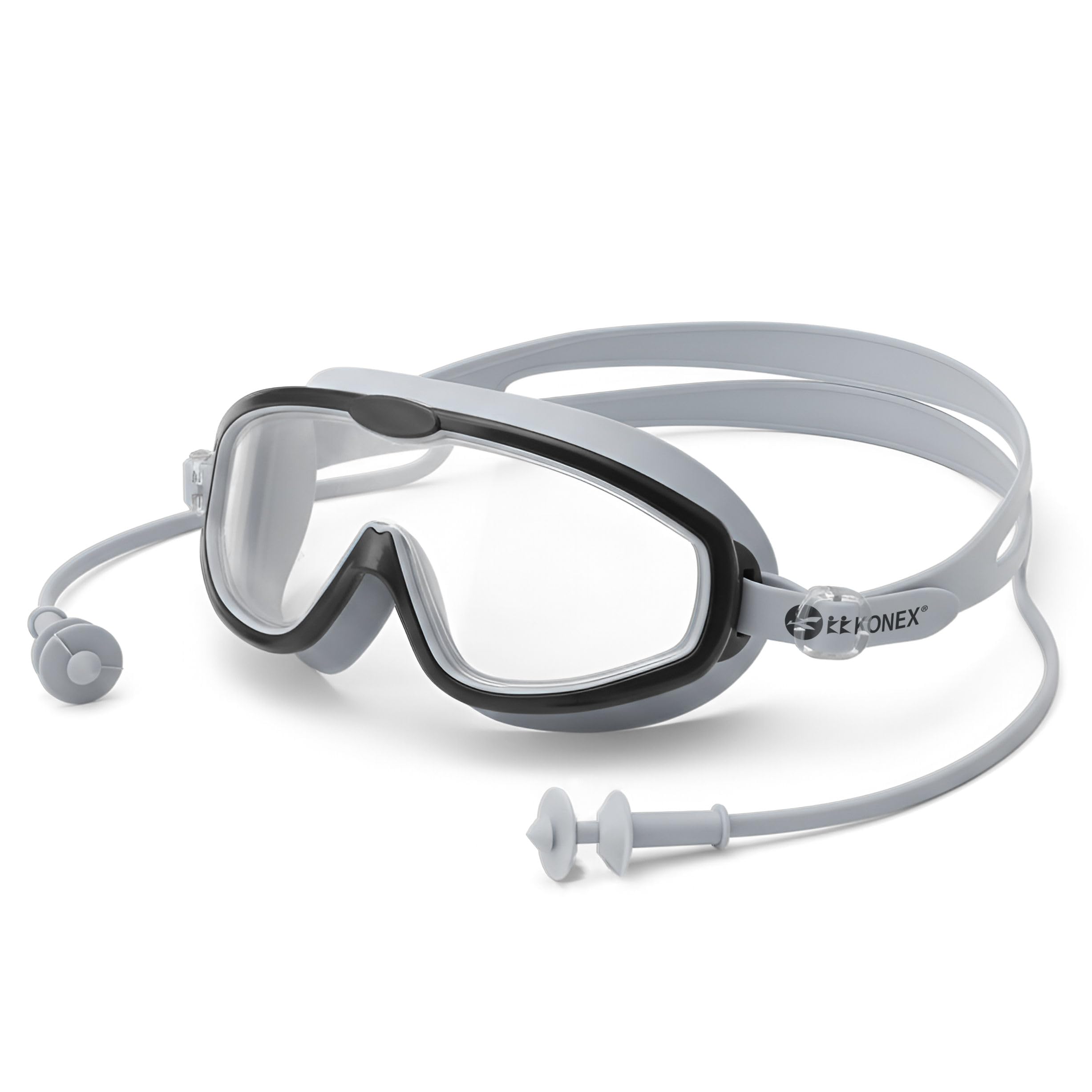 KONEX Swimming Goggles for Kids | UV Protected Big Frame Lens | Anti-Fog & Anti-Leak Design | Soft Silicone Body with Adjustable Strap | Ideal for a Smooth & Perfect Swimming Experience - Grey-image-39