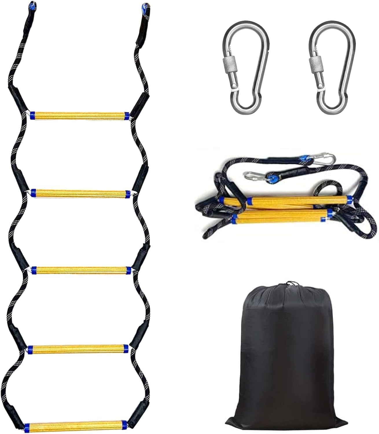 Heavy Duty 5-Step Boat Rope Ladder – 400lbs Capacity, Extra-Long Design for Easy Boarding. Perfect for Inflatable Boats, Fishing Boats, Kayaks, Motorboats, and Canoes. Ideal for Safe Marine Use Black-new