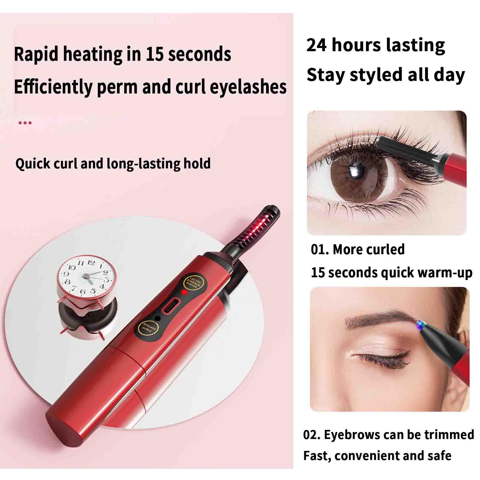 Piegaciglia Elettrico Riscaldato Piega Ciglia Donna Con Pettine Incorporato Usb Ricaricabile Electric Eyelash Curler with Brush with Comb Rifinitore Sopracciglia 2 In 1 (pink)
