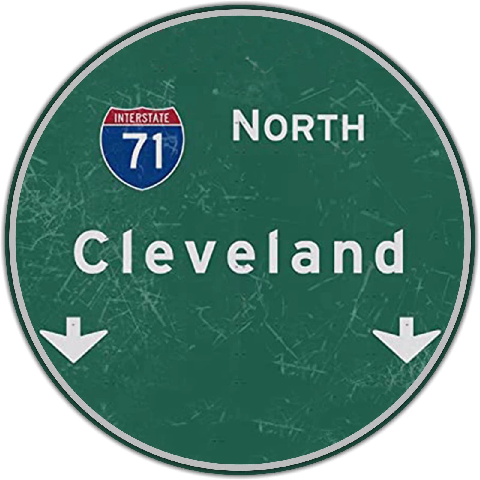 Yelacecca Round Metal Sign Vintage North Cleveland Interstate 71 Highway Sign Bar Club Cafe Airport Restaurant Wall Decoration 12x12 Inches