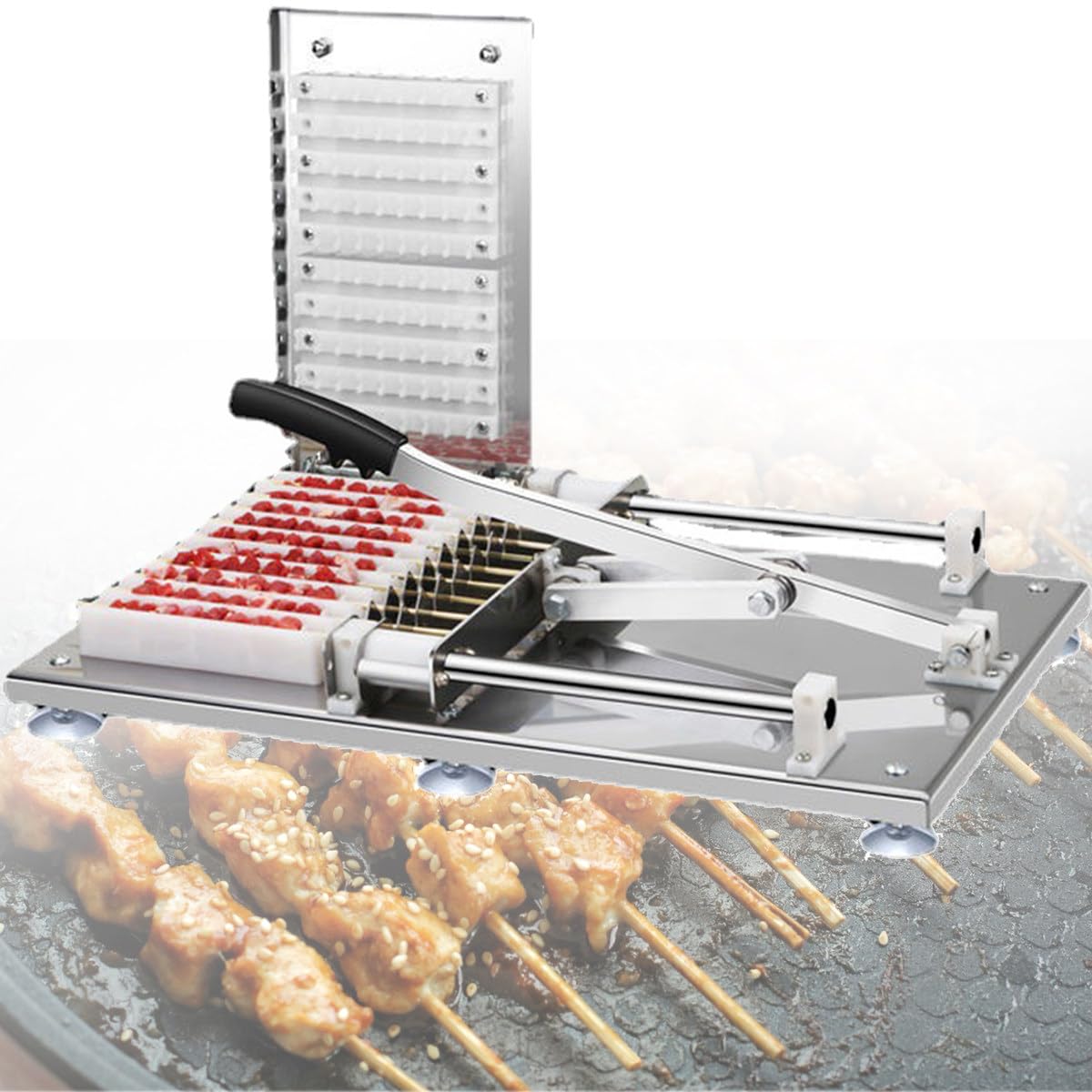 HTTGDGDH Manual Lamb Skewer Machine, 10-Hole Barbecue Pork Skewers, Home Barbecue Party Barbecue Assistant,