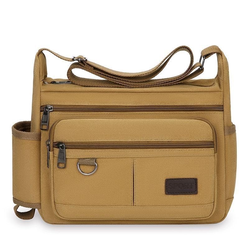 Men's Canvas Crossbody Bag Vintage Messenger Shoulder Bag Military Satchel for Outdoor Daily Use (Khaki)
