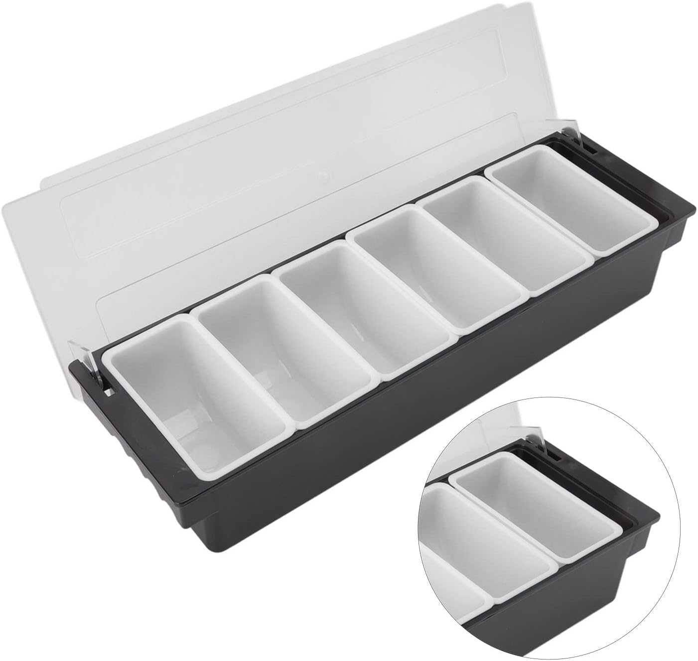 Ice Cooled Condiment Caddy Server, Condiment Tray Condiment Dispenser Serving Container Icy Condiment Pot Organizer Salad Platter Multifunction Bar Fruit Caddy for Vege Fruit Seasoning(6 Compartments)