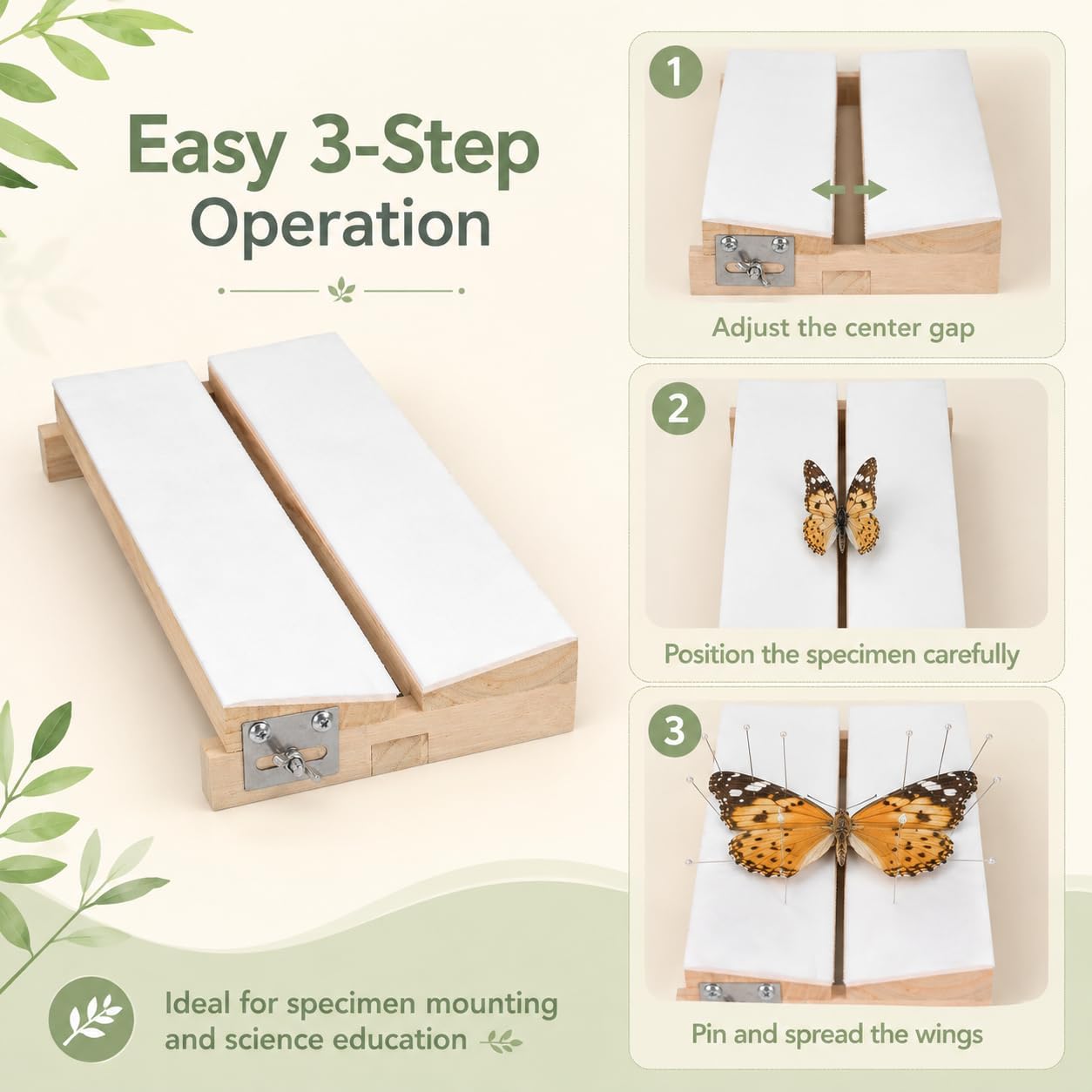 Garneck 1 Pack Insect Pinning Board: Adjustable Butterfly Spreading Display Board with Wood Frame - Insect Wings Pinning Supplies for Specimen Mounting Science Education