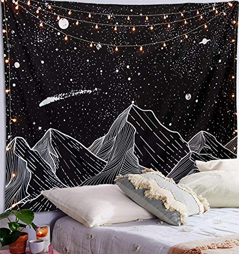 Tapisserie de lune de montagne noire et blanche pour tenture murale
