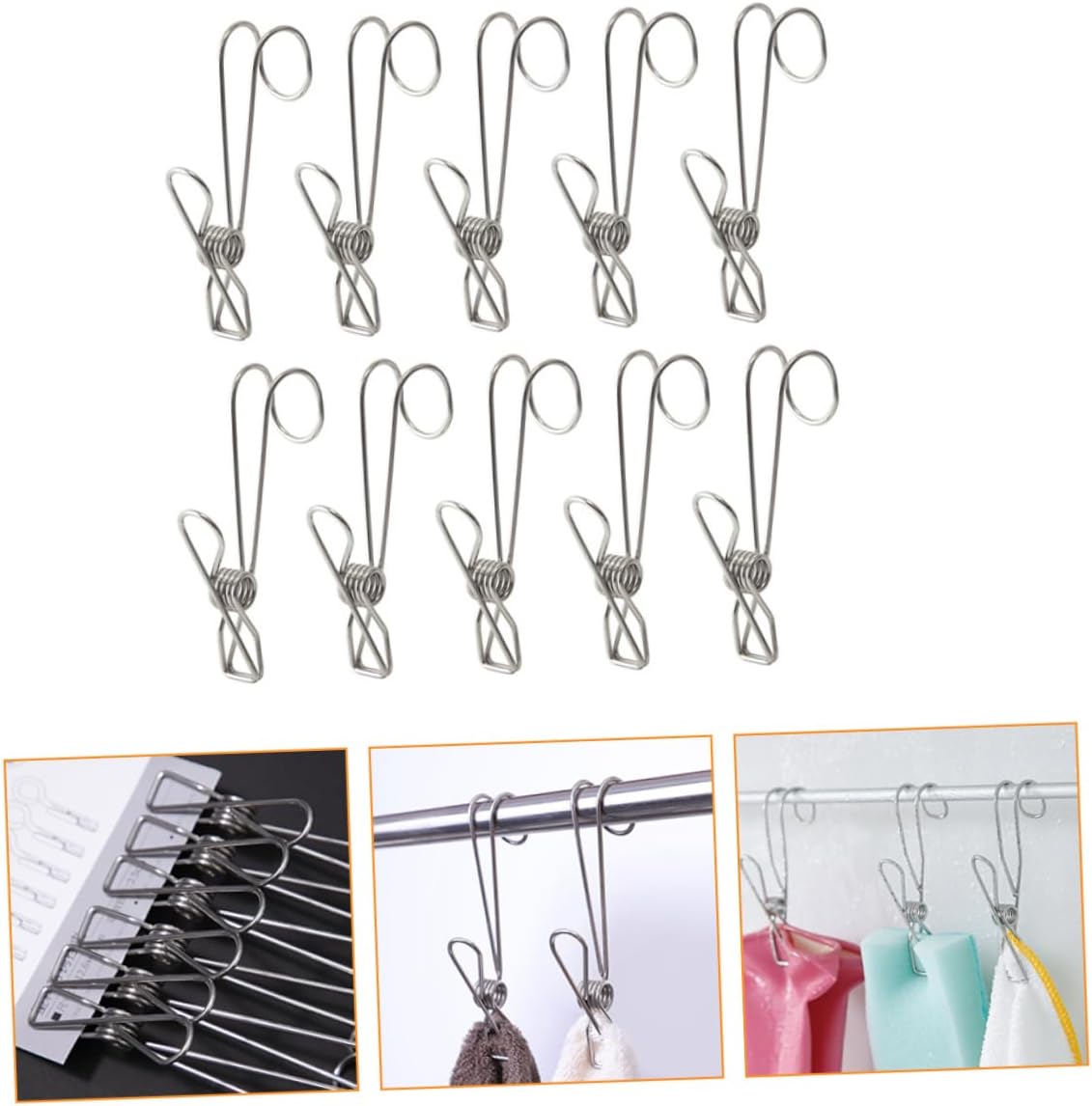 10 Piece Stainless Steel Hook Clips for Laundry and Photos