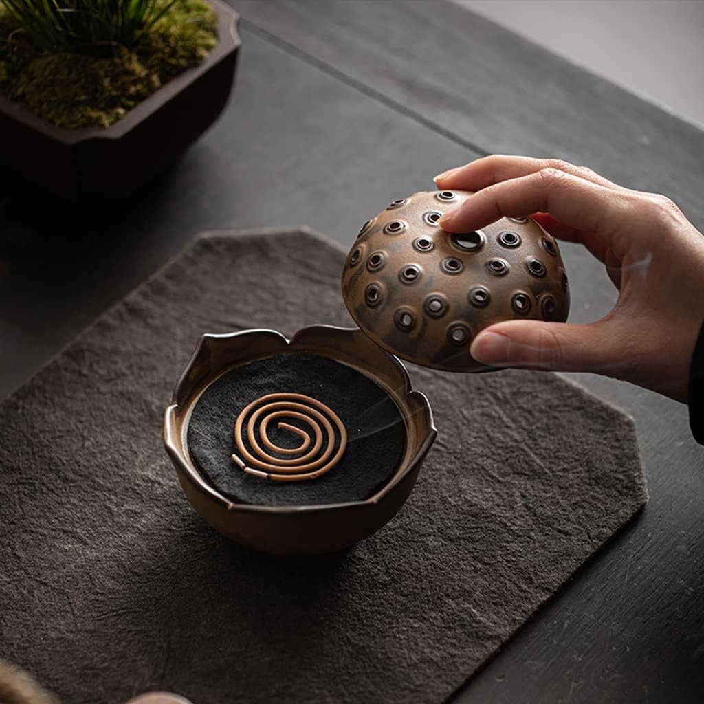 Incense Burner Incense Burner, Antique Ceramic Lotus Core Sandalwood Incense Holder Tea Ceramony Buddhist Hall Room Meditation Ornaments Incense Fountain