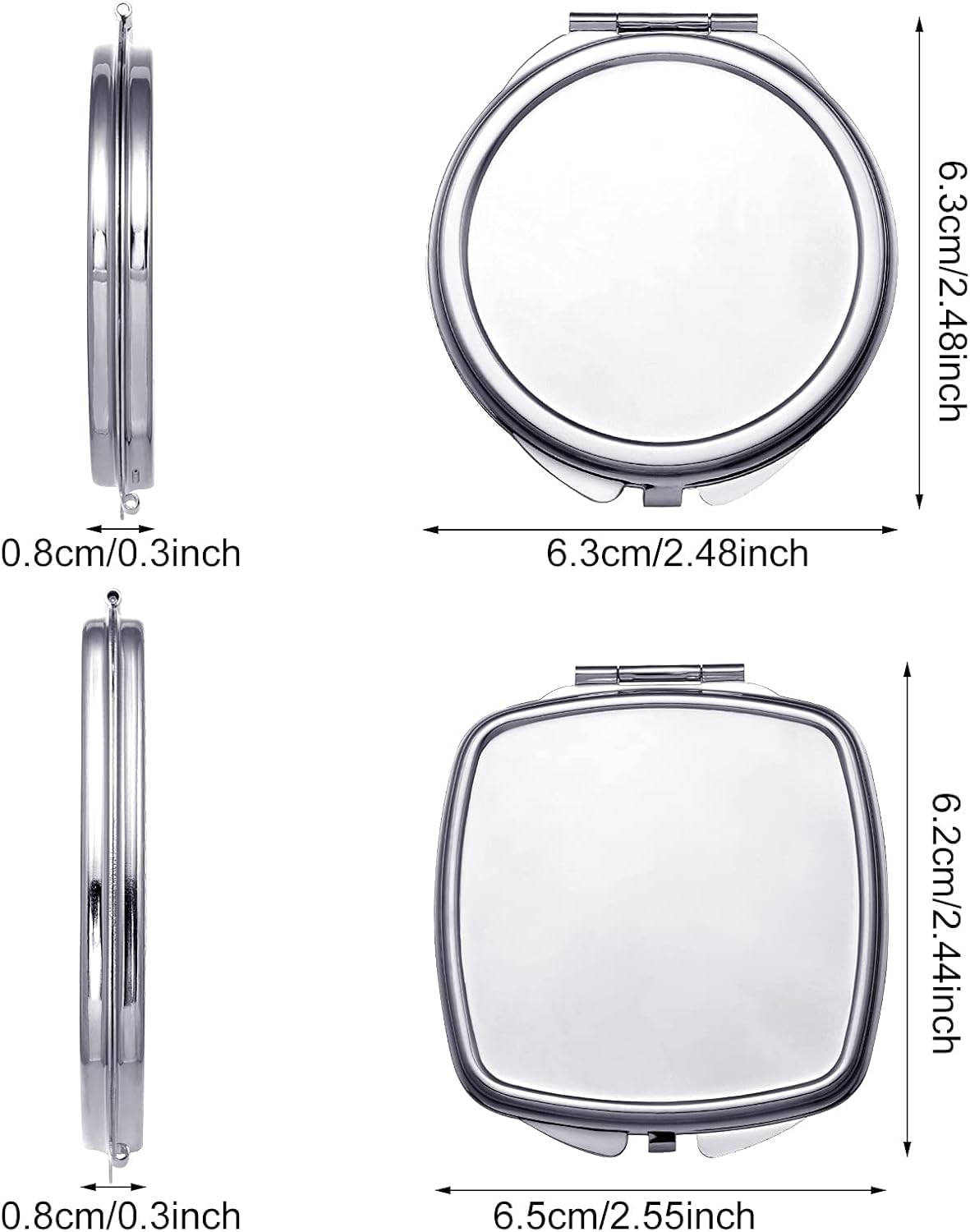Lot de 20 miroirs de sublimation compacts en vrac - Petits cadeaux de Noël pour femme - Miroir de poche pliable double face - Miroir de poche rond et carré pour sac à main de voyage