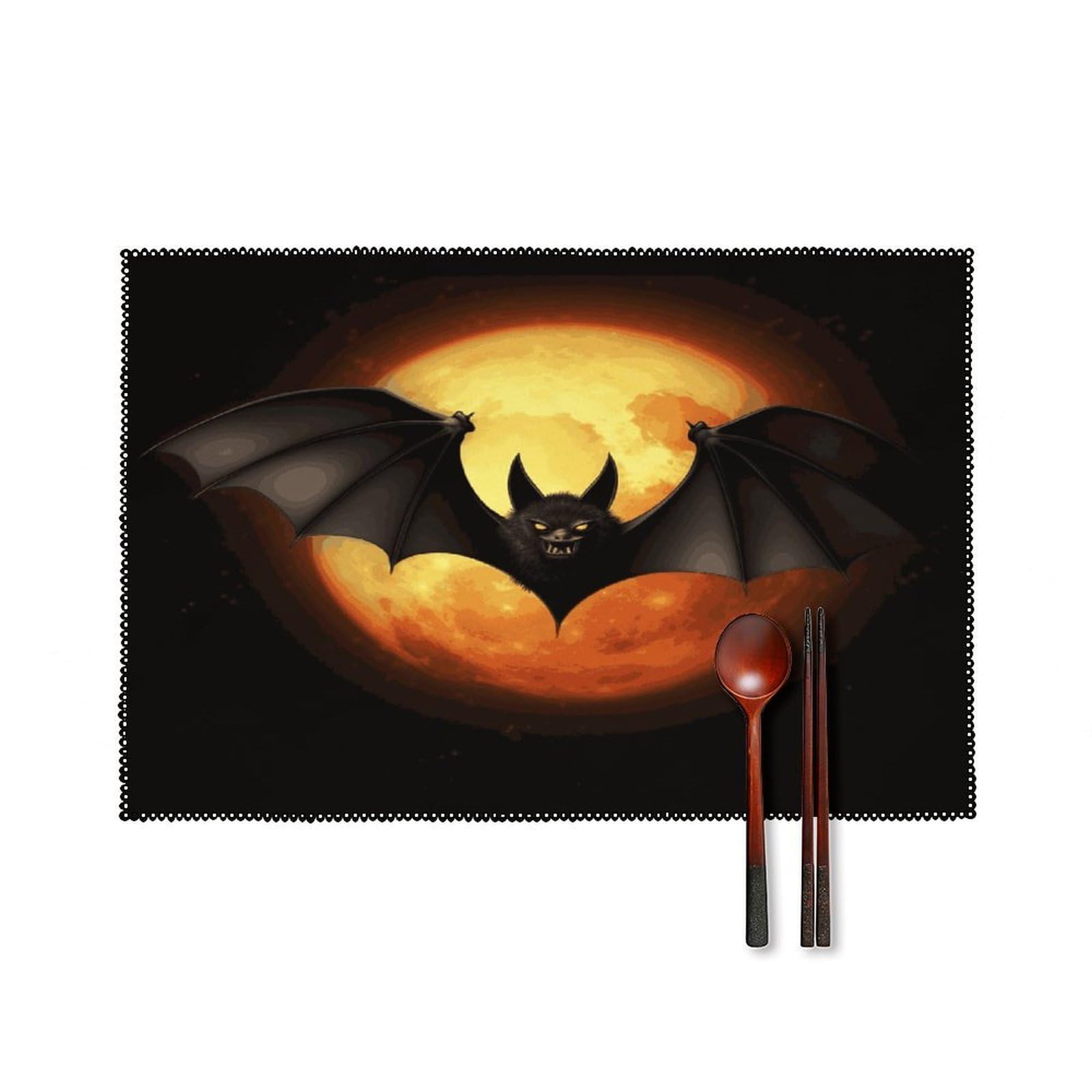 Btcowzrv Style Halloween Bat Canvas Placemats Set Of 6, Wipeable Washable Place Mats For Indoor & Outdoor, Table Mat Decor For Kitchen Dining Party