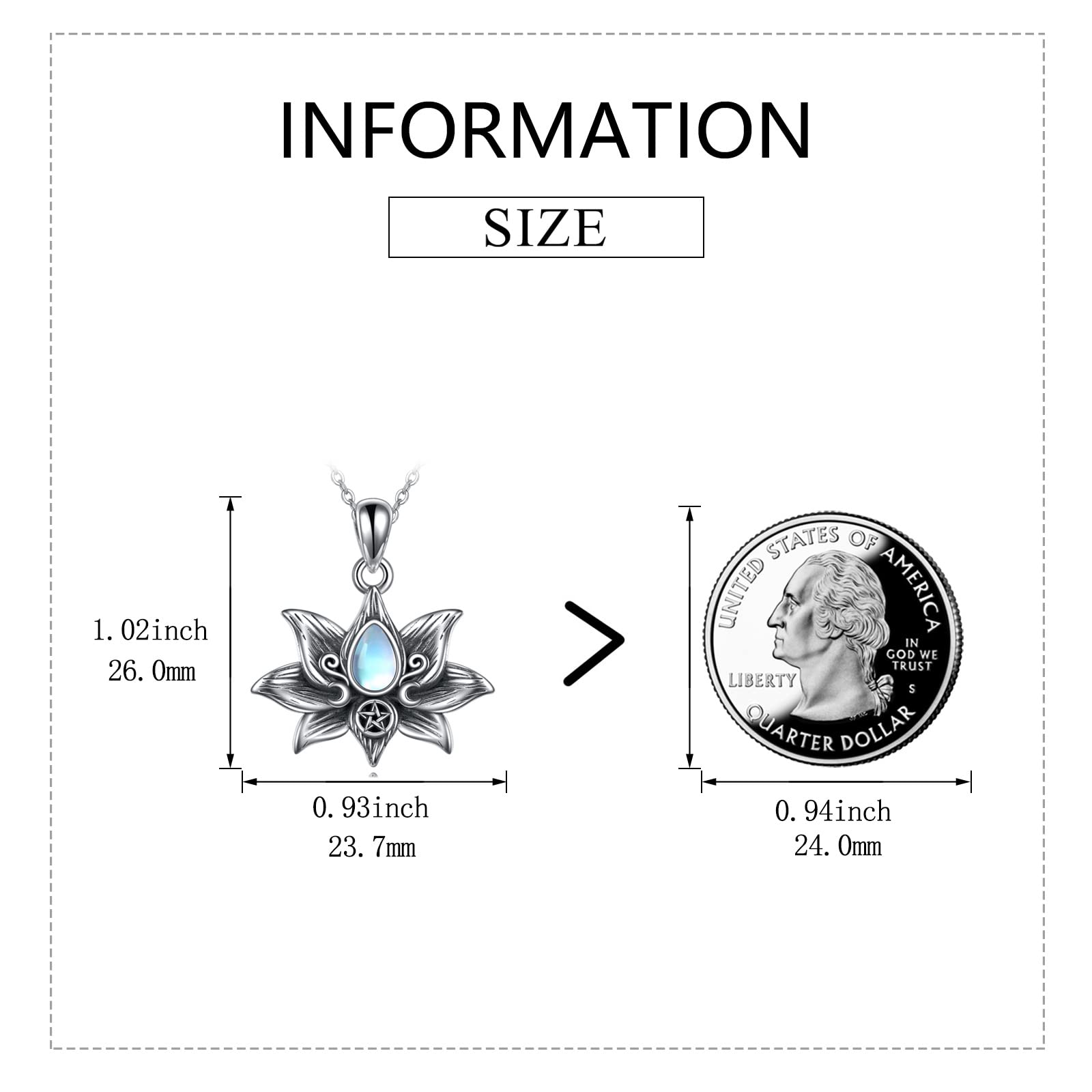 AXELUNA Collar de flor de loto de plata de ley con colgante de triple luna, diosa de loto, joyería para mujeres y hombres, cumpleaños, plata de ley, circonita, Plata esterlina,