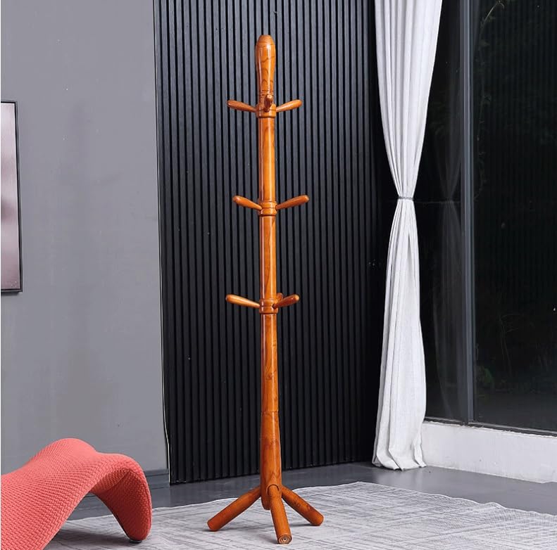Freistehende Holzgarderobe Mit 10 Haken – Aus Birkenholz, Stabiler Rundfuß, Naturholzfarbe