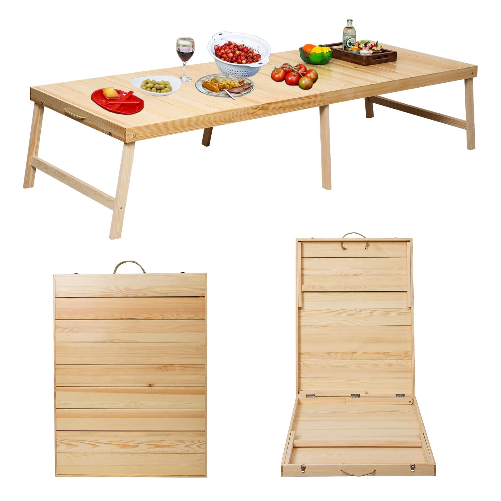 Photo 1 of ***DAMAGED/BROKEN*** Zupemo Foldable Boho Wooden Picnic Table, No Assembly Required Portable Outdoor Indoor Low Picnic Table for Floor Seating, Beach, Camping, BBQ, Backyard, 80" x 30", Seats 8–10 People