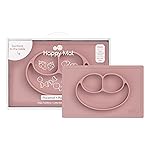 ezpz Happy Mat (Blush) - 24 Months+ - 100% Silicone Suction Placemat + Divided Plate with Three Compartments - Toddler + Preschool Essentials