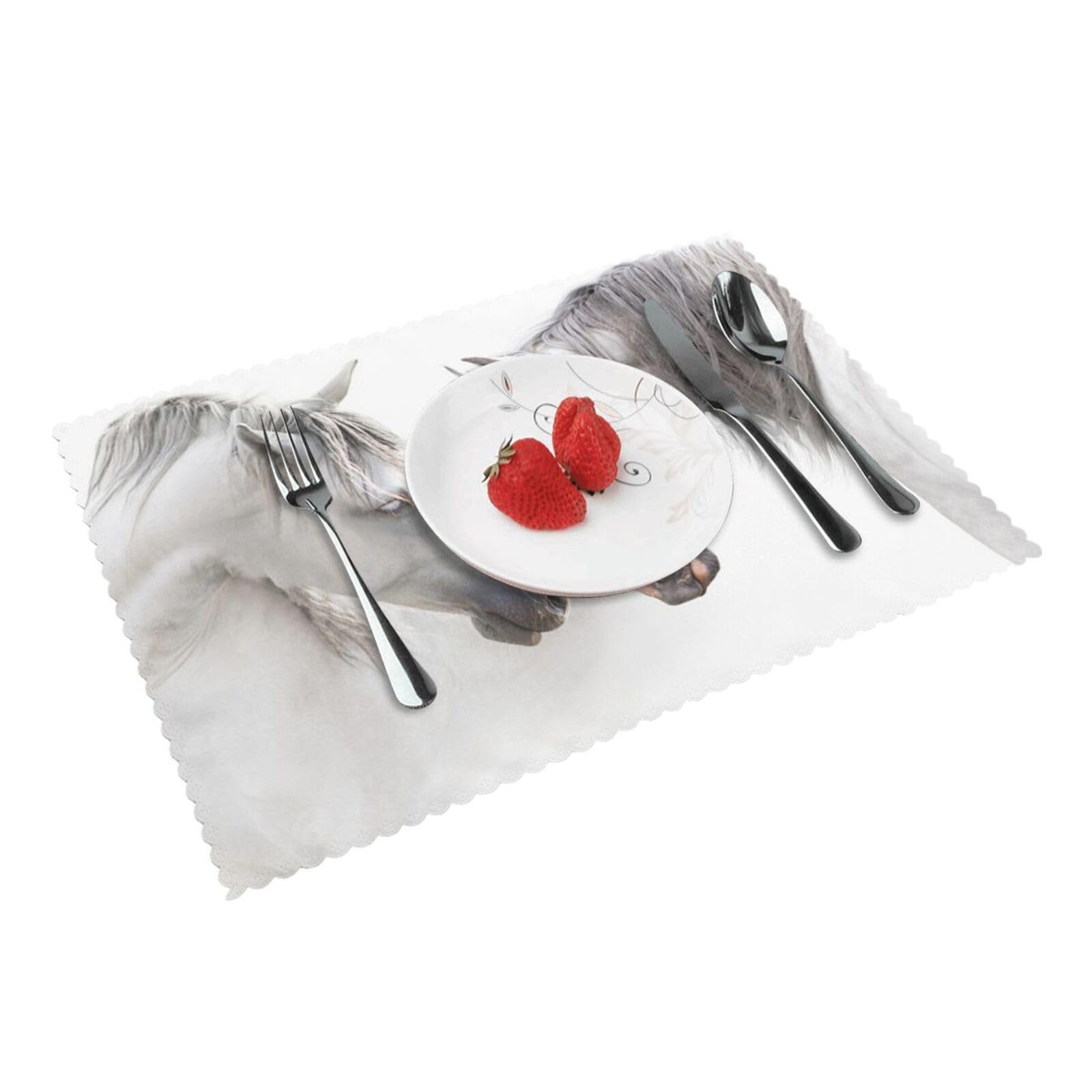 White Horses Printed Placemats Set of 4 PCS Washable Placemat for Kitchen Table Heat-resistant Table Mats 45x30 CM