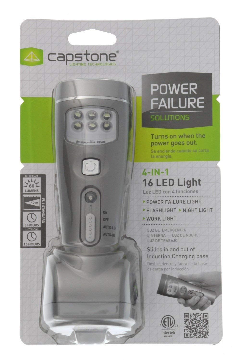 capstone eco i lite 60 lumen led rechargeable handheld flashlight Lighting 4-in-1 Eco-I-Lite - Use as Emergency Flashlights, Night Light, Power Failure Light & Work Light Foot drop and is IP66 water Capstone Eco-I-Lite 4-in-1, 16 LED,