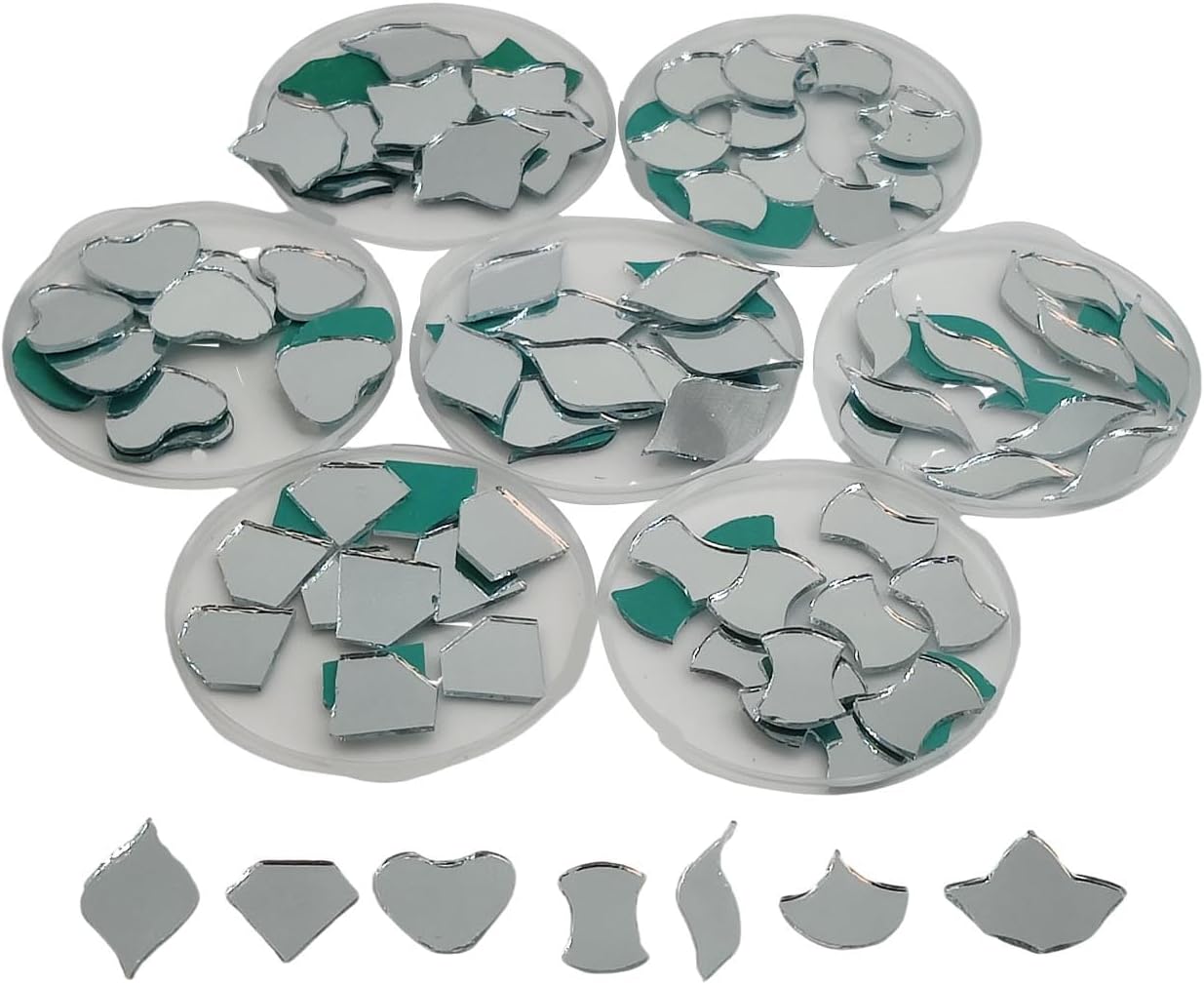 Aumni Crafts Shisha Glass Mirrors 0.3 to 0.6 Inch (350 Pcs Total, 7 Mixed Styles x 50 PCs Each) for Embroidery DIY Crafts Decoration Projects Jewelry Making Clear