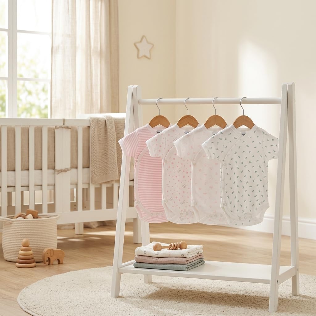 BABIDU | Pack 4 Bodys Bebé Abertura Hombro Manga Corta Algodón 100% Suave Transpirable, Body Recién Nacido Unisex Primera Puesta Niño y Niña, Ideal para Uso Diario y Piel Sensible