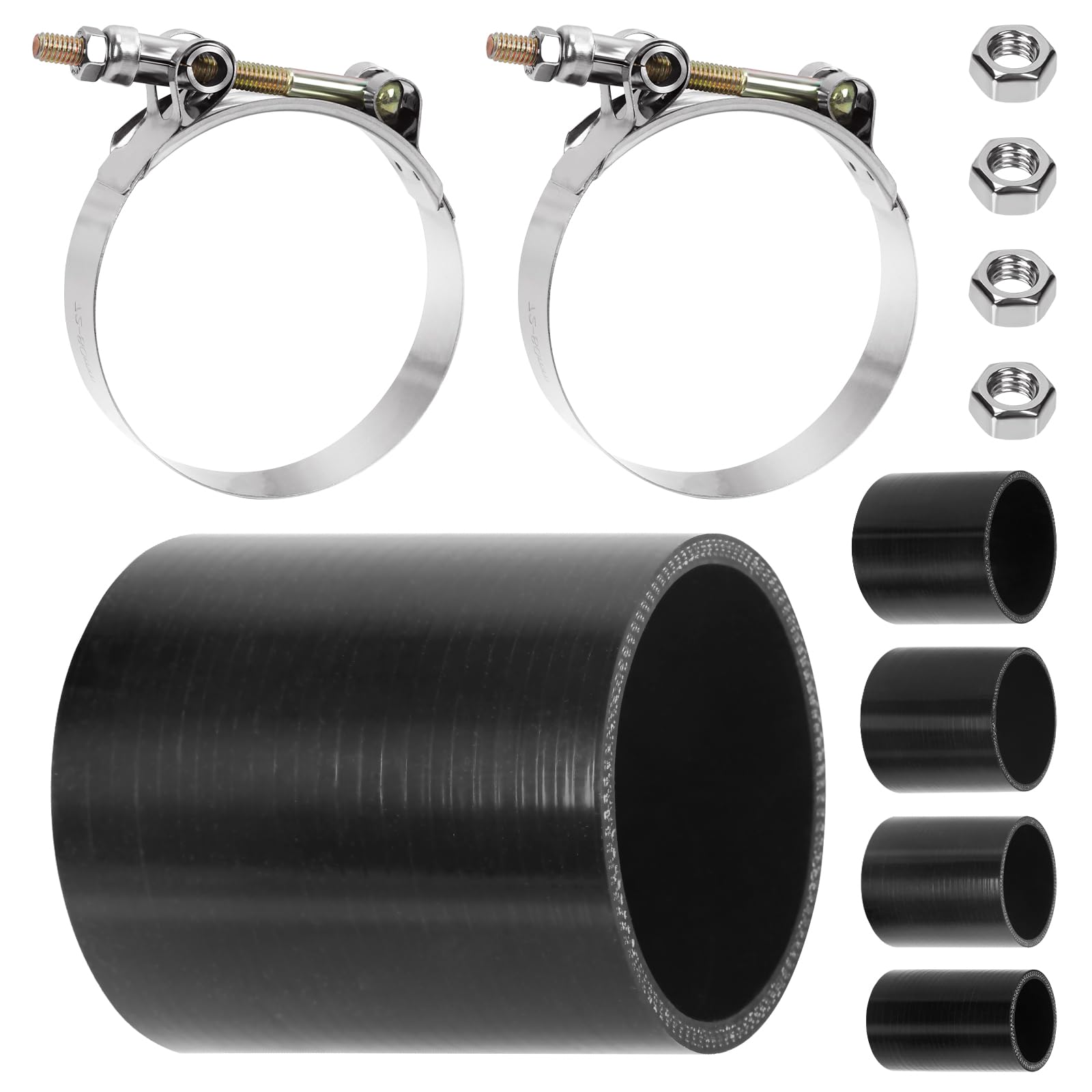 Tubo Silicone Accoppiatore 2.5 Pollici - Set Con Morsetti T-Bolt E Dadi - Per Intercooler E Tubazioni Auto