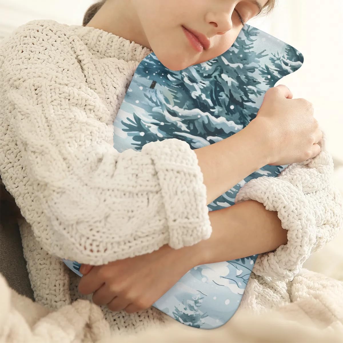 Hot Water Bottle with Soft Cover,2L Graffiti Tree Hot Water Bag for Hot and Cold Compress, Hand Feet Warmer, Christmas Festivals Rubber Hot or Cold Water Bottle Halloween Christmas Decorations