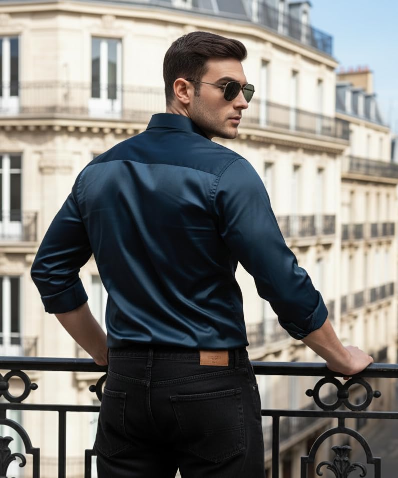Image of IndoPrimo Men's Premium Satin Shirt for Party, Formal and Casual Wear - Stylish Designer Full Sleeve Shirt for Men