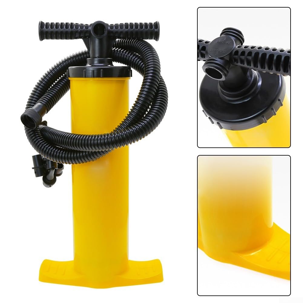 Pompe à air manuelle de 4 L, débit de 4 L pour gonflable, tente gonflable bidirectionnelle jaune de 4 L