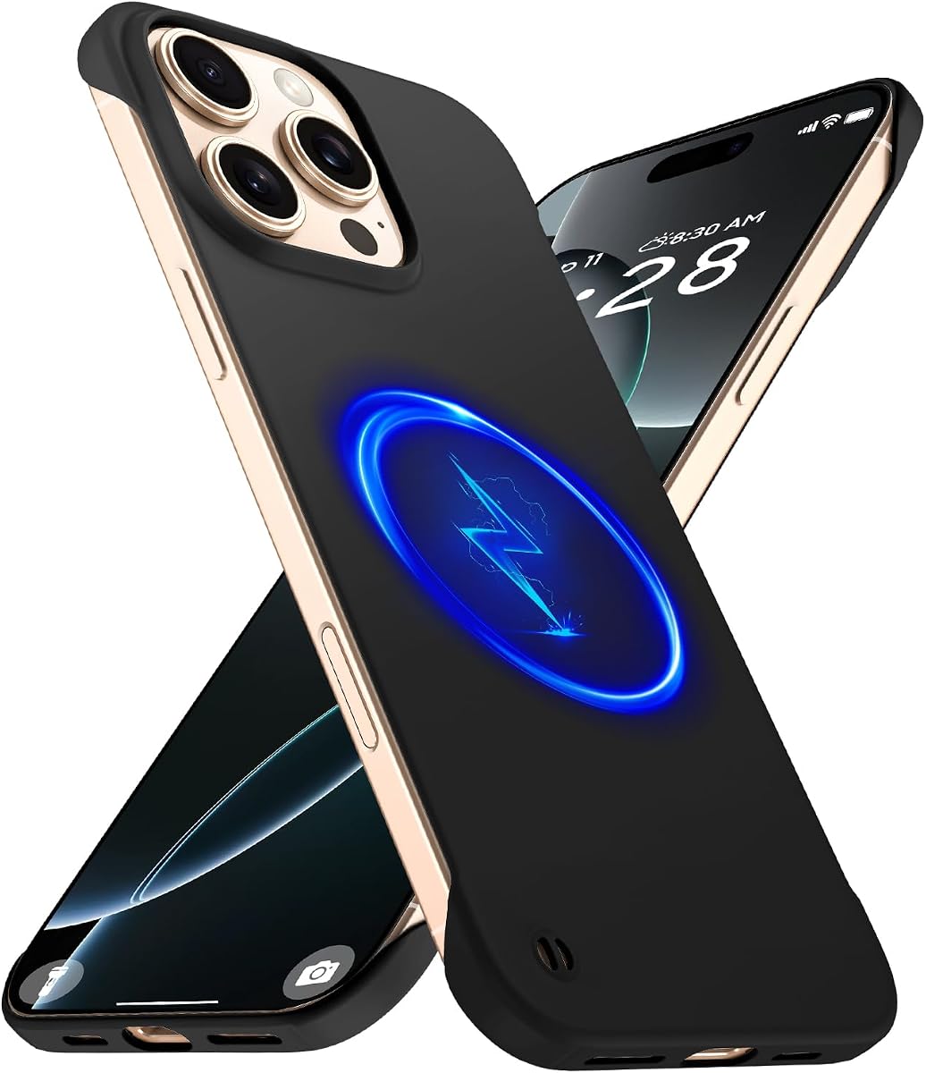 GRECAZO Magnetic Slim Case Fit for iPhone 16 Pro Phone Case 6.3"(2024) Ultra-Thin Lightweight Durable Frameless Matte Hard for MagSafe Cover Case with Pull Ring Shockproof Non Slip Rope-Black