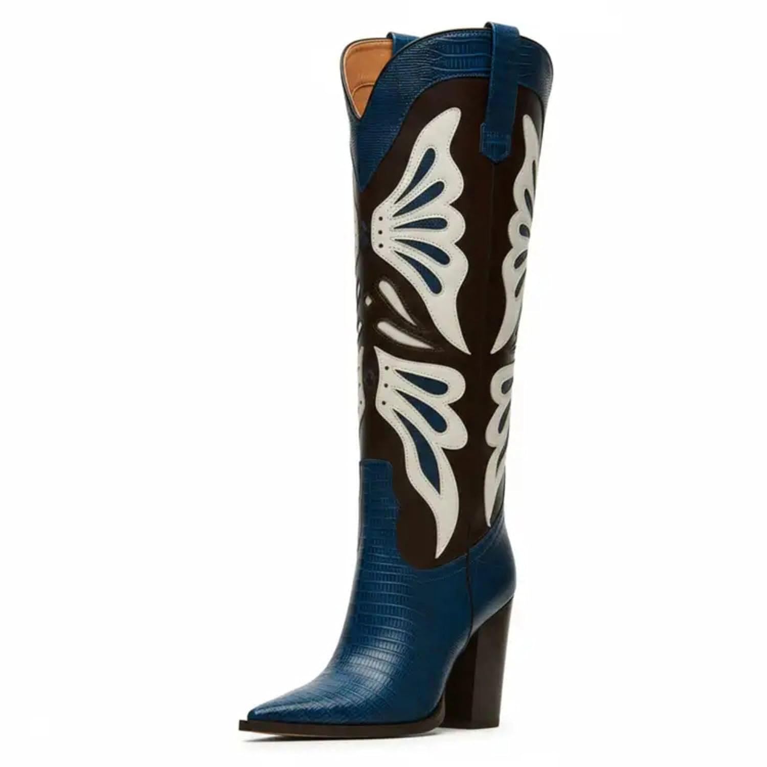 WIRALOMI Cowboy Boots for Women Knee High Cowgirl Boots with Embroidered Chunky Heel Western Tall Boots