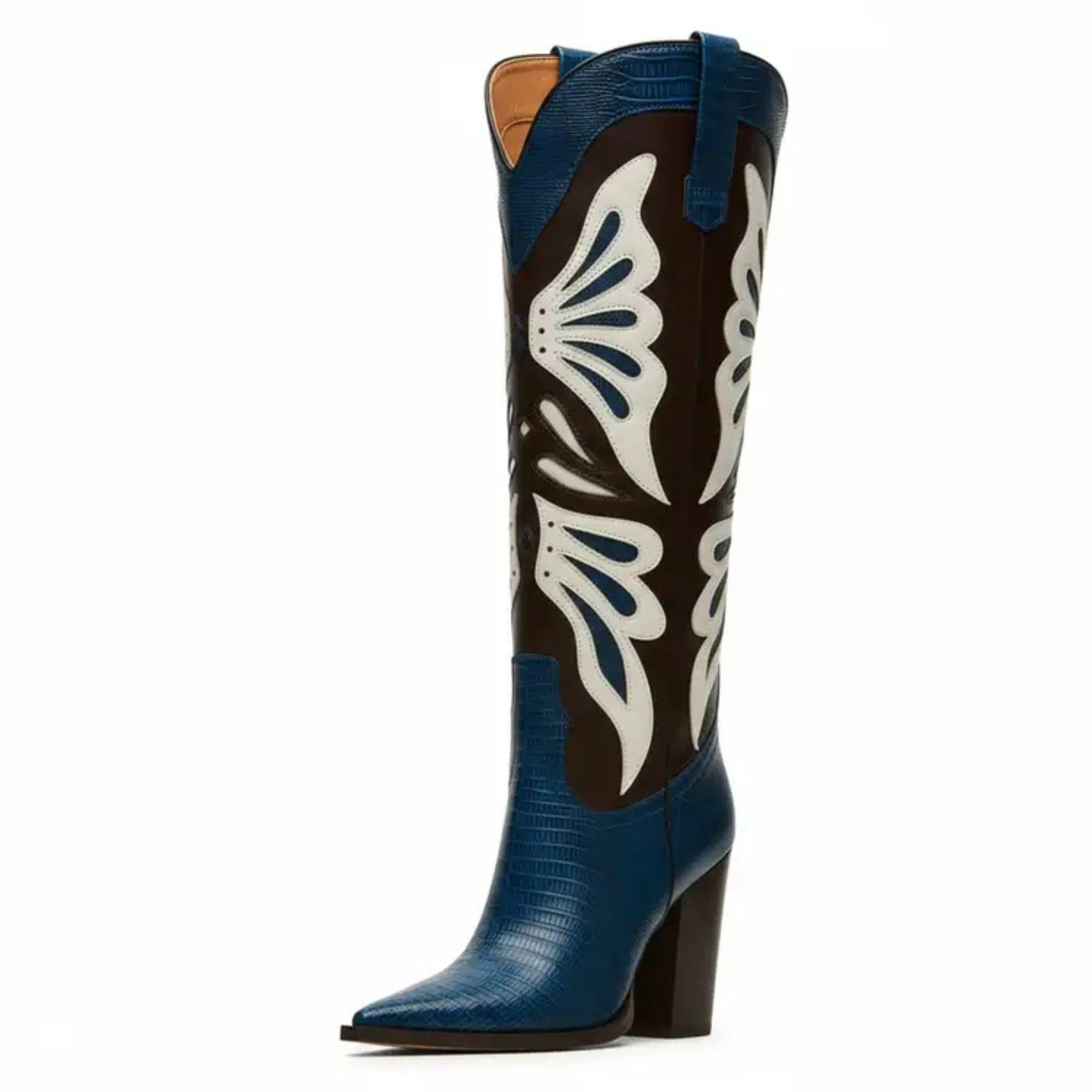 WIRALOMI Cowboy Boots for Women Knee High Cowgirl Boots with Embroidered Chunky Heel Western Tall Boots