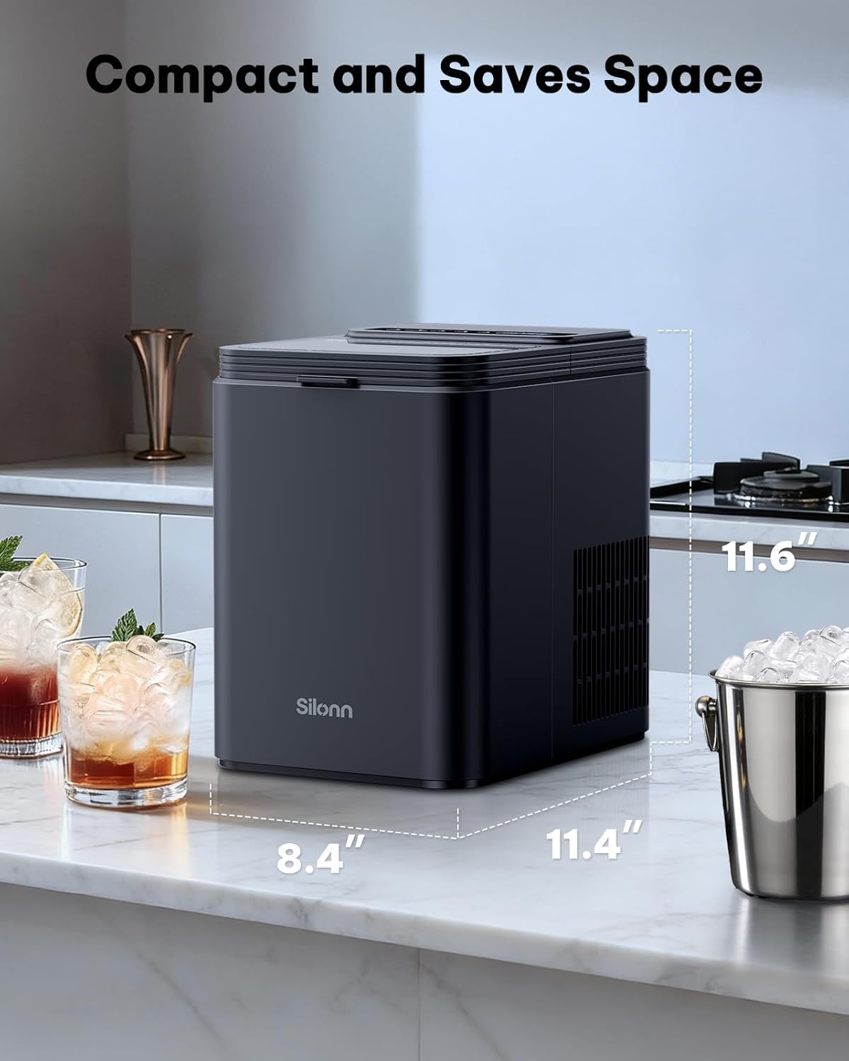 Silonn Ice Maker Countertop, 8 Cubes in 6 Mins, 26.5lbs/24H, Self-Cleaning view 7