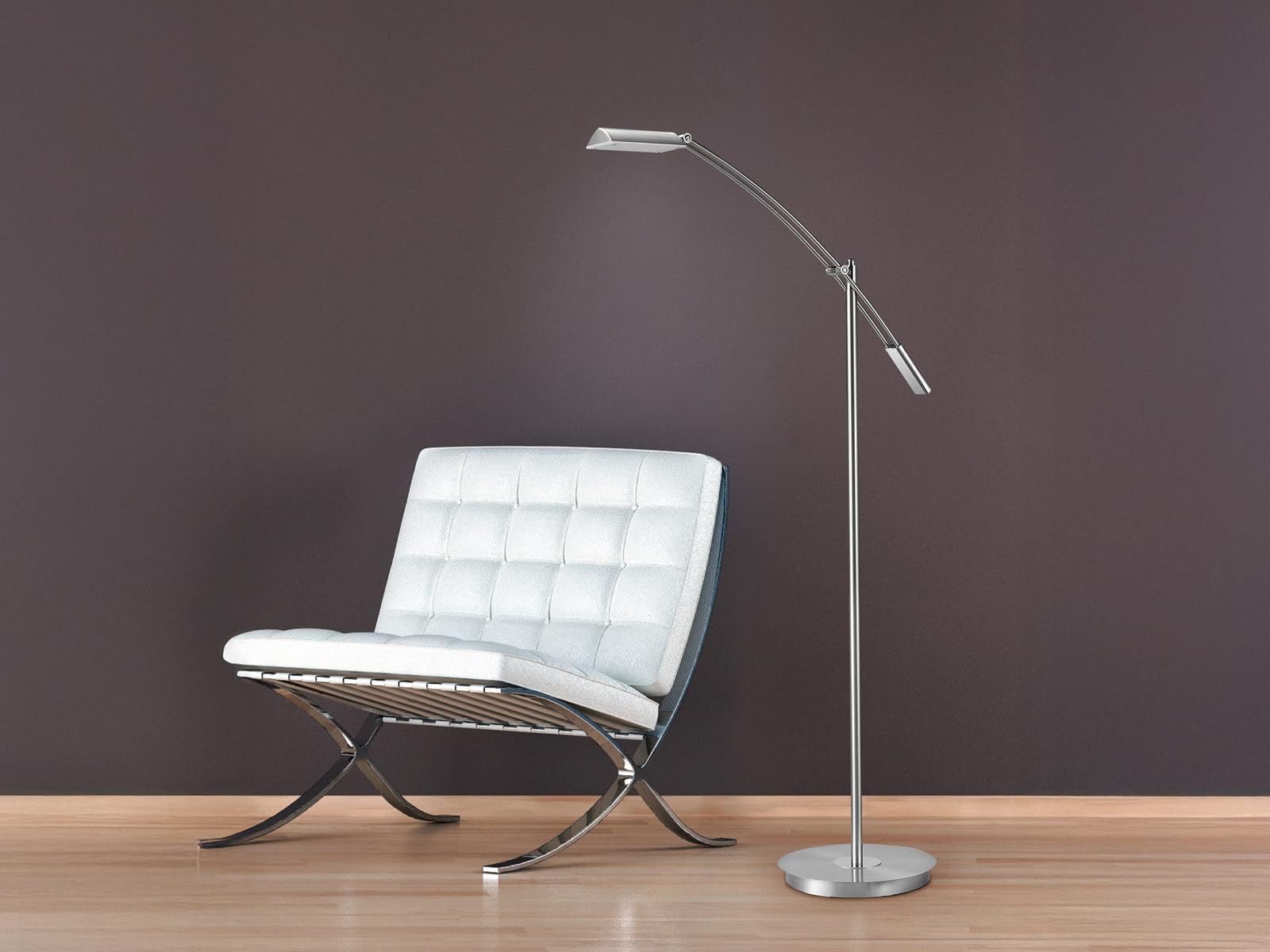 Trio Leuchten LED Stehleuchte Verdona 420810107, Metall Nickel matt, inkl. 12 Watt LED, Dimmer, 70 x 27 x 130 cm
