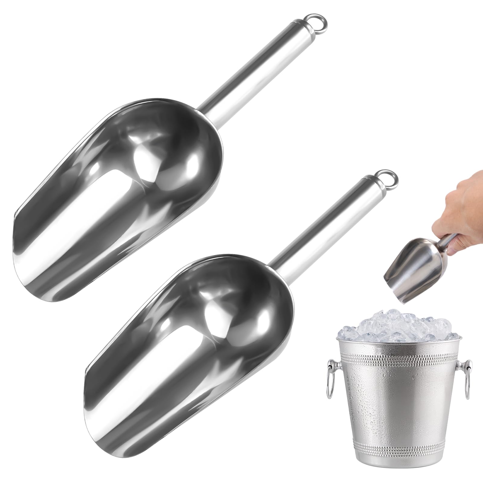 2 Pezzi Paletta per Ghiaccio in Acciaio Inox, Versatile Paletta per Farina | Pala Ghiaccio in Acciaio Inossidabile, Paletta per Alimenti per Cubetti di Ghiaccio, Dolci, Cereali