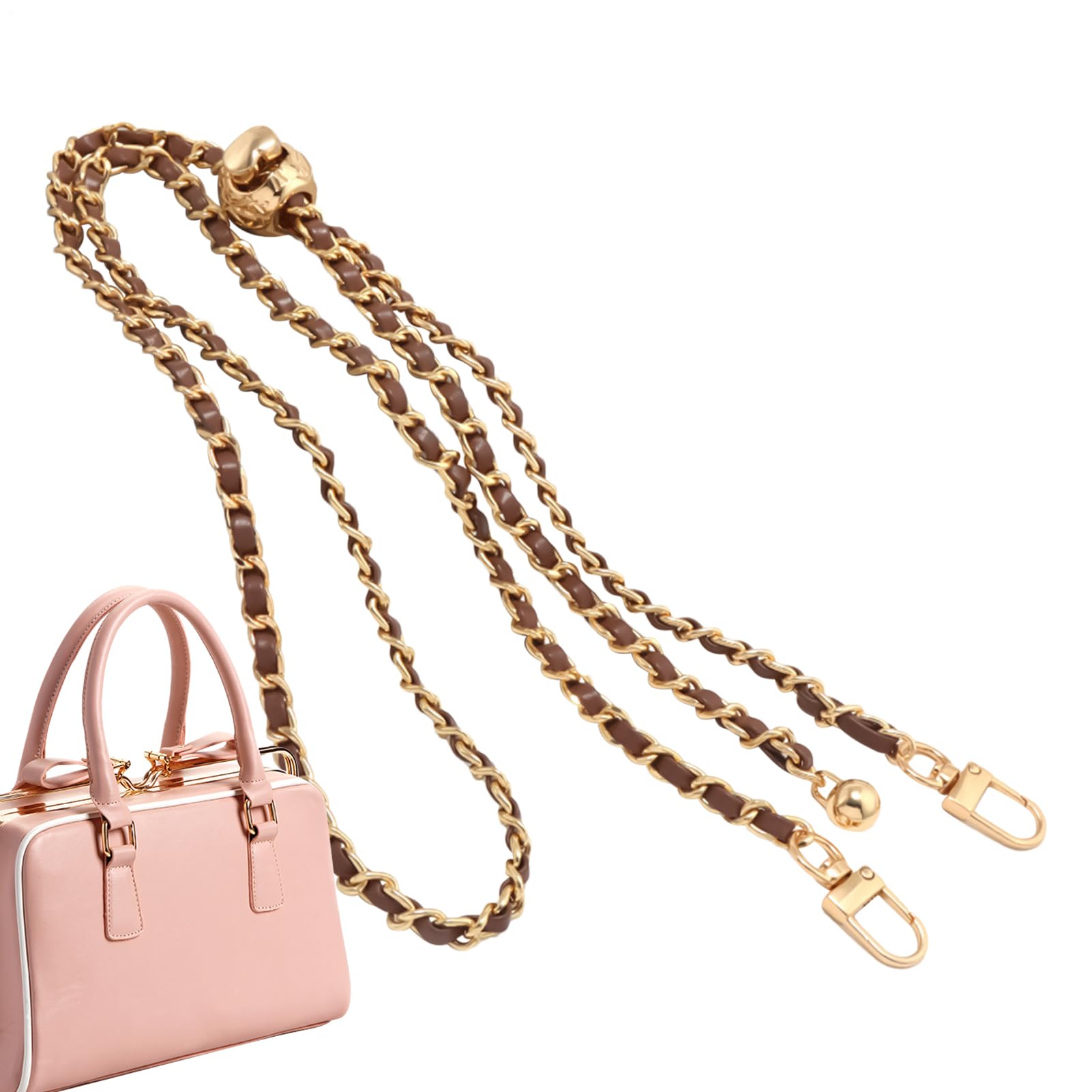 Bag Chain - Flat Replacement Strap, 120cm, Đe Shoulder Strap Đe Metal and PU Leather, Dè Bag Chain with Swivel Hooks, Multifunctional | Korea Comfortable Pařa Bols