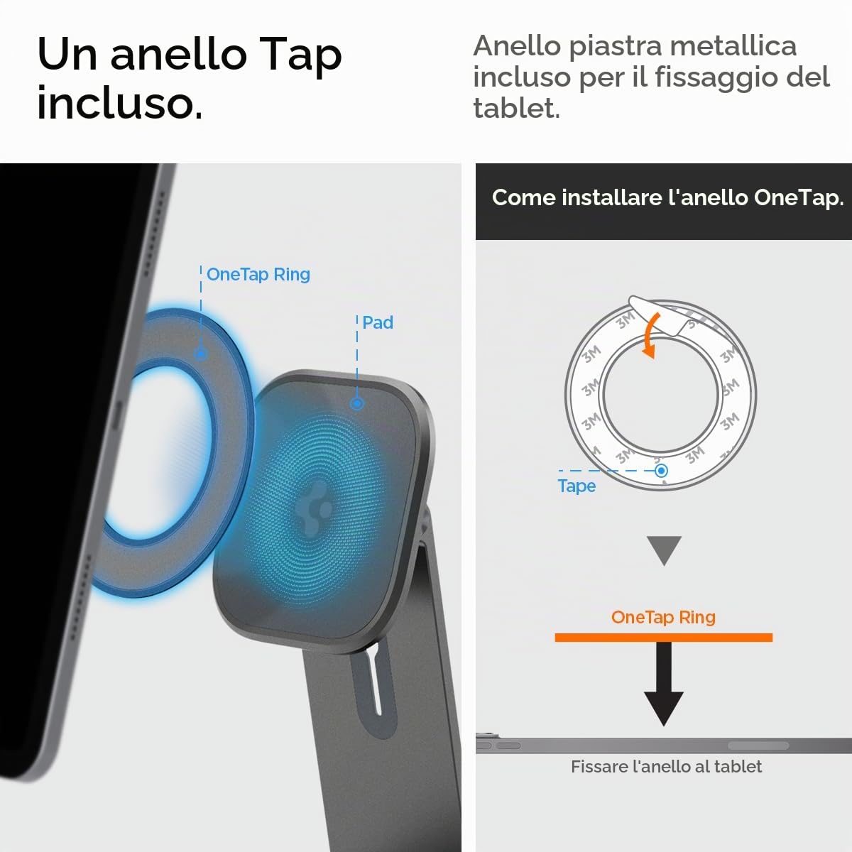 Spigen OneTap - Supporto magnetico regolabile per tablet, compatibile con iPad Pro, Air, Mini, multiangolazione, colore: grigio