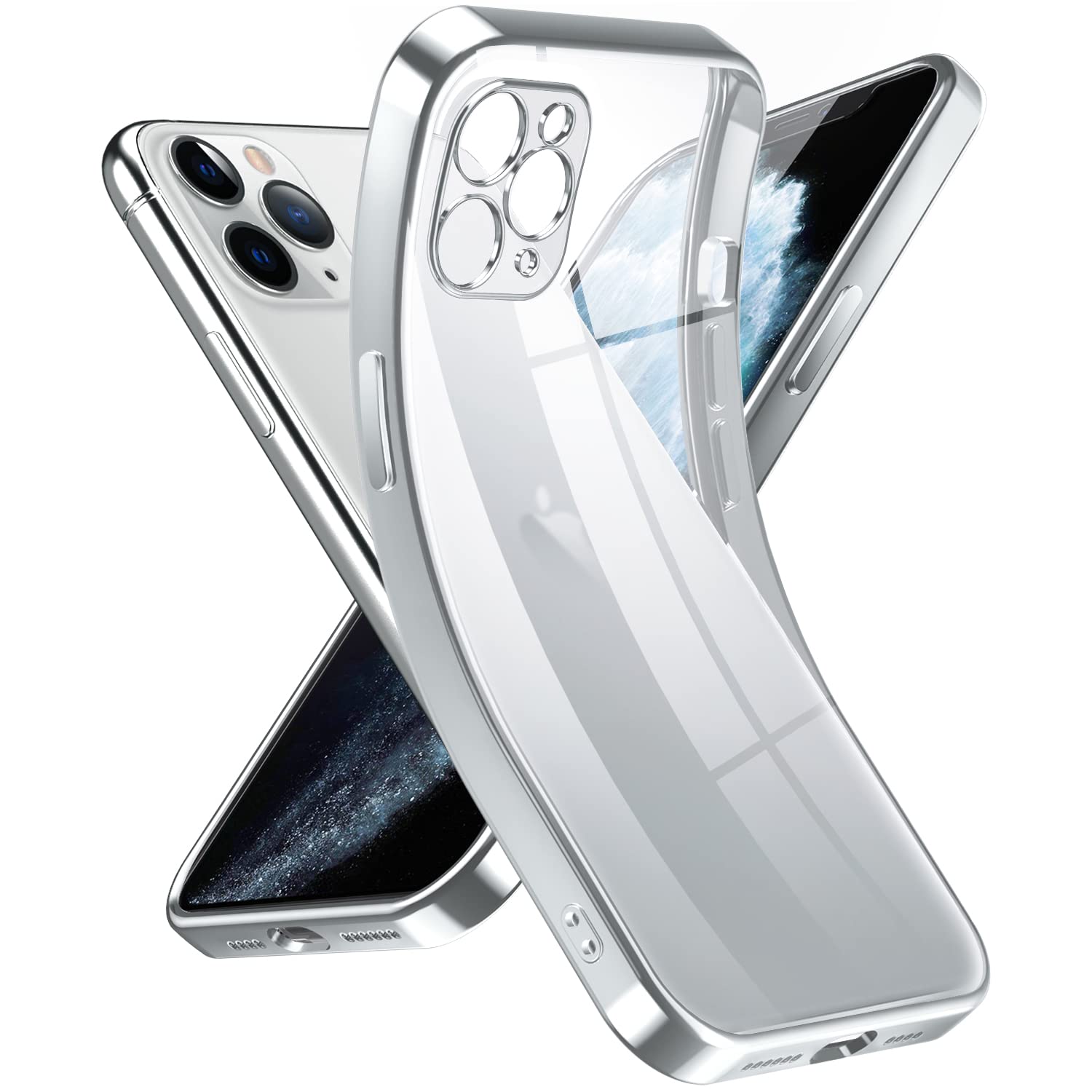 Supdeal Crystal Clear Case for iPhone 11 Pro, [Not Yellowing] [Camera Protection] [Military Grade Drop Tested] Transparent Shockproof Protective Soft Silicone Slim Cover, 5.8 inch, Silver