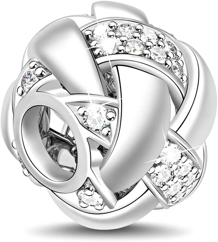 GNOCE "Interweave Love 925 Sterling Silver Charm with Cubic Zirconia Handcrafted to Your Bracelet or Necklace Fit All Major Brands of Bracelet Necklace Birthday Valentines Day Women Gifts