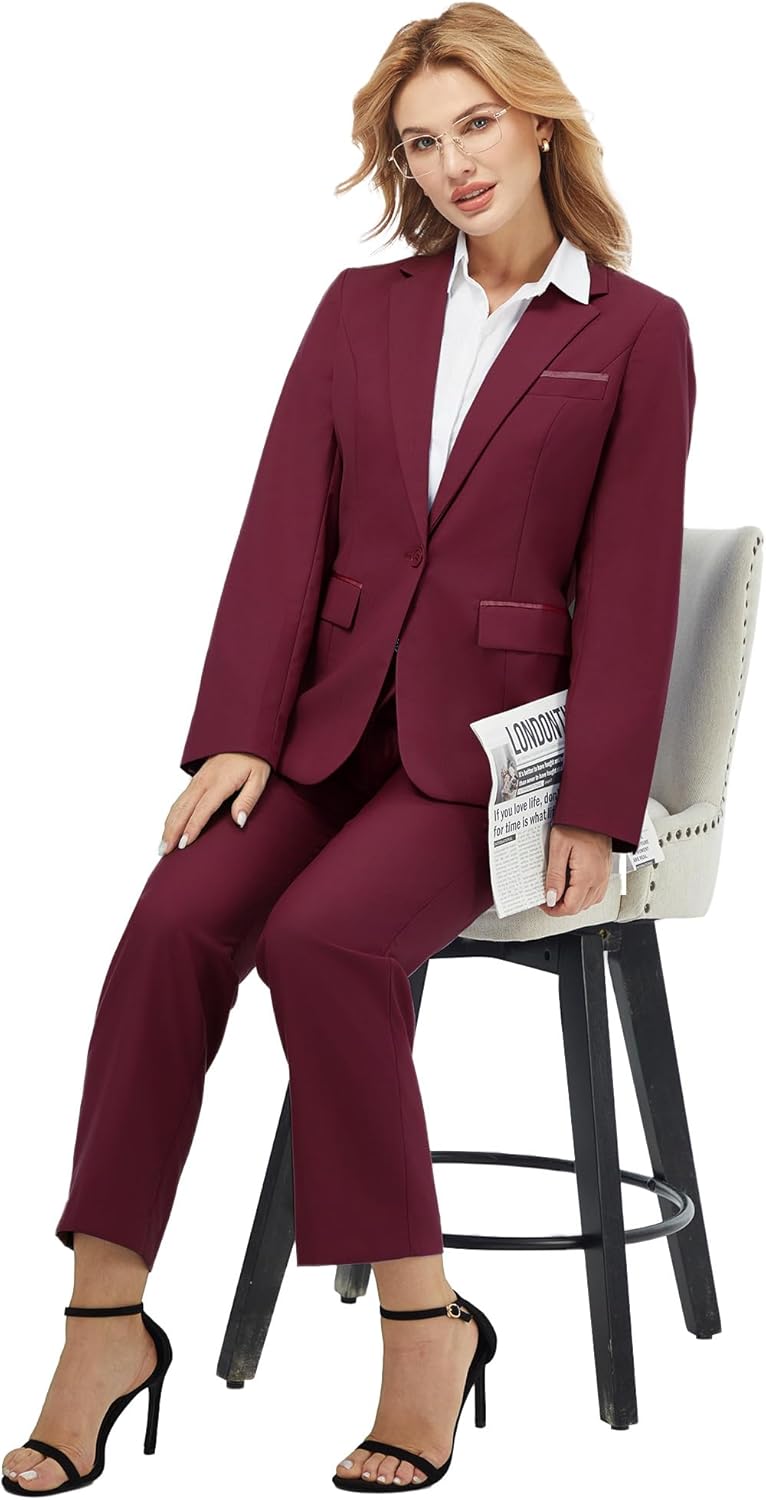 Women's 2 Piece Suit Notched Lapel One Button Slim Fit Business Office Work Tuxedo Blazer Pants Set - Image 8