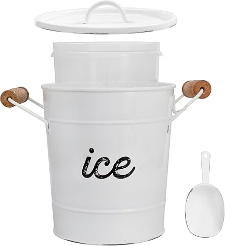 AuldHome - Cubo de hielo rústico para esmaltes servidor de hielo aislado estilo granja blanco