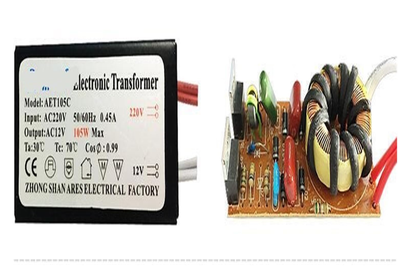 Transformateur électronique AC 220V à 12V 105W pour alimentation de lampe halogène domestique