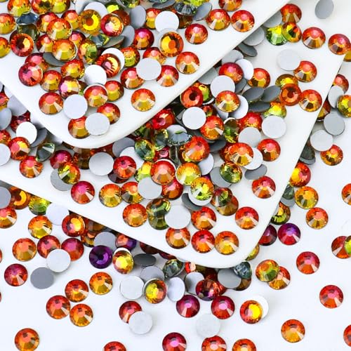 Image of 1440PCS SS8 Crystal Glass Flatback Rhinestones, Round Flat Back Crystal Gems for Nail Art and Craft Clothes, Glue Fix Diamond Stones Red Flame (2.3-2.5mm)