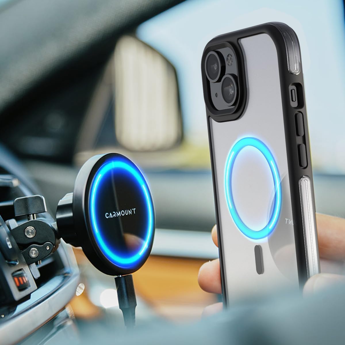 Encased MAG Belt Case Designed for iPhone 15 Case with Holster Clip - Protective AirGuard Technology (Black/Clear) Compatible with MagSafe - Image 5