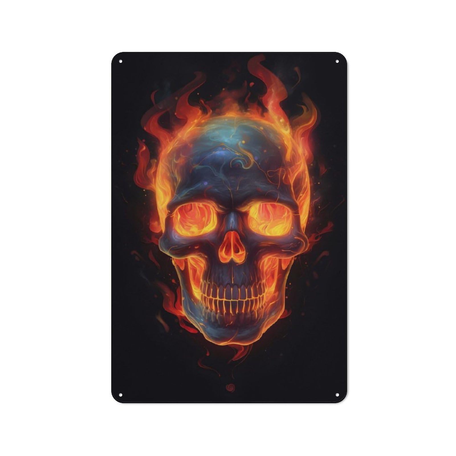 Fire Skull Rustic Metal Plaque 30x20cm for Guest Room Or Hallway, for Home Interiors, Feature Walls And Decorative Displays