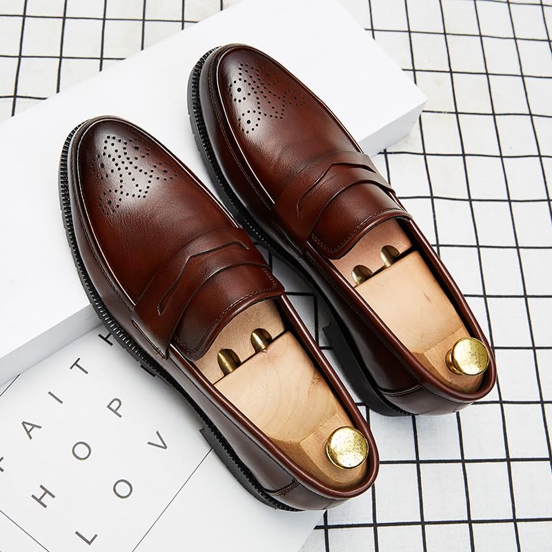 Image of HuitJours Men Two Tone Colors Penny Loafer Slip On Pull on Dress Shoes Casual Boat Shoes Moccasins