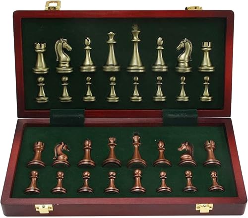 Miniatura 3 de OLOTU Juego de ajedrez portátil de metal con incrustaciones retro profesional juego de ajedrez de alta calidad de palisandro de alta calidad