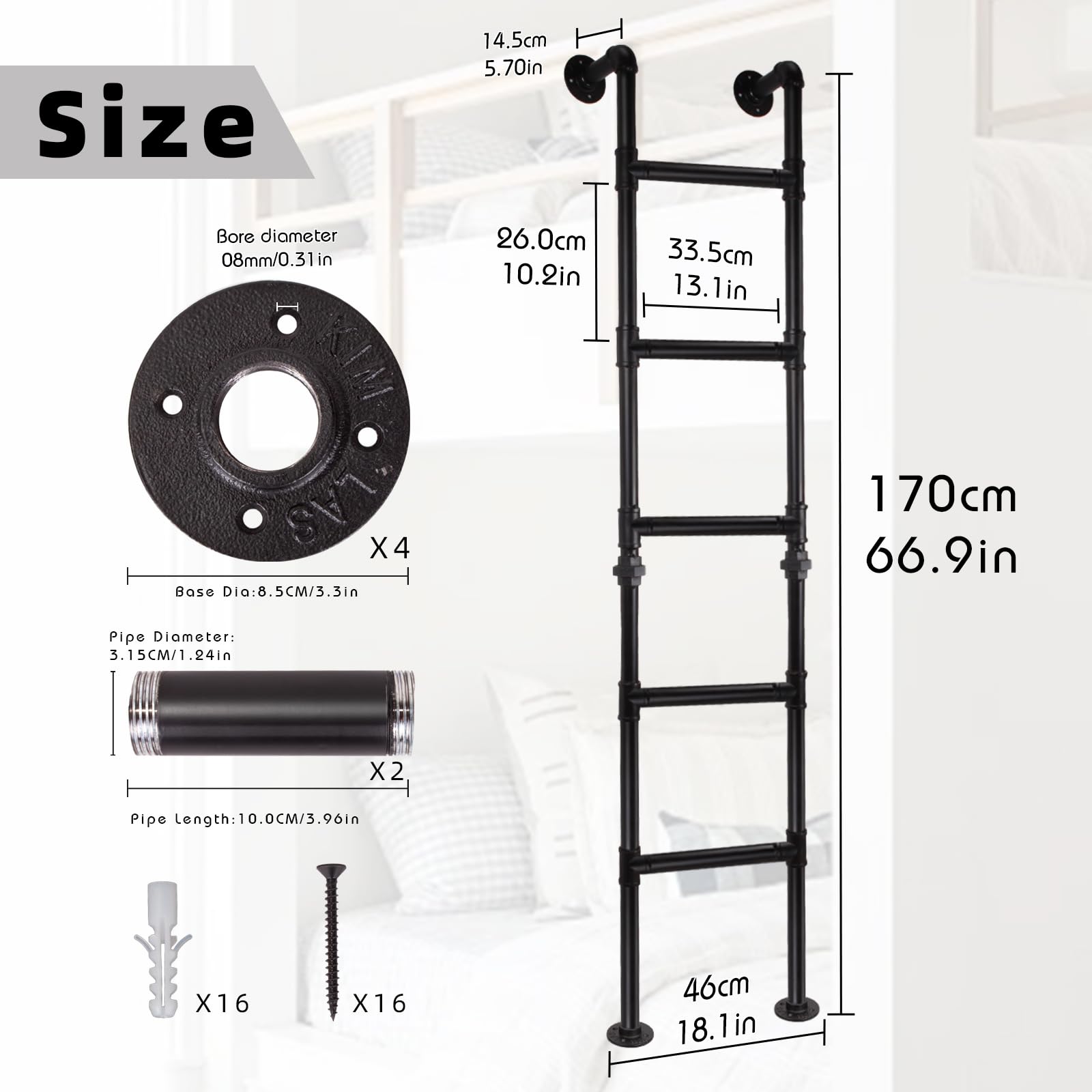 Escalera de 5 peldaños montados desde la pared al suelo, robusta escalera de salida para ventana de sótano, escalera de escalada para ático, dormitorio, cubierta, autocaravana, capacidad de carga 150