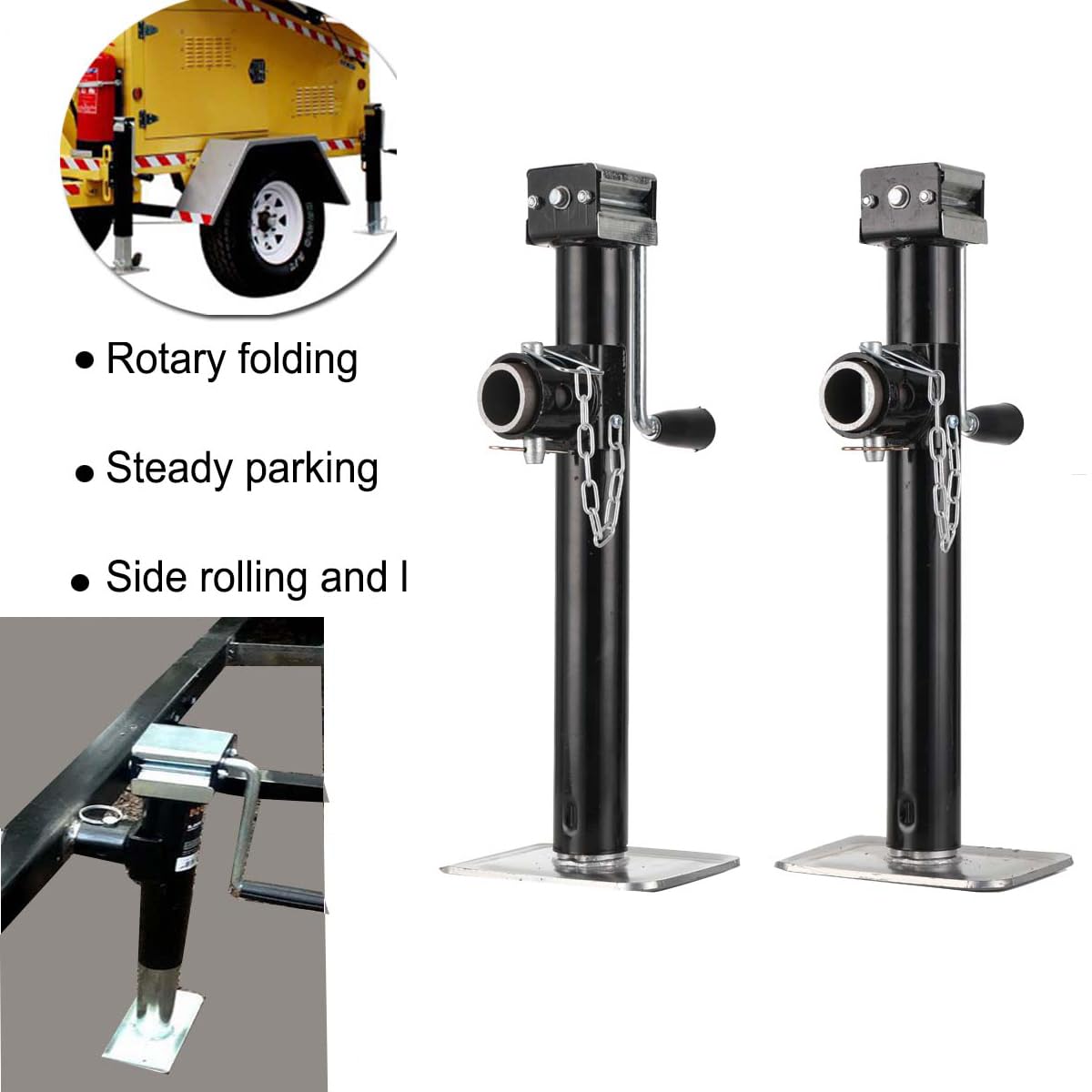 Supporti Girevoli A Manovella Per Roulotte ECUTEE 2 Pezzi - Altezza Regolabile 105-520 Mm, Portata 1600 Kg