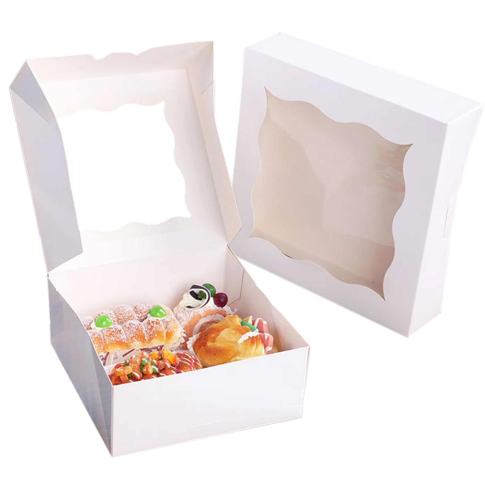 Allbusky10PCS White Cake Boxes Cake Carrier with Window, Paper Bakery Boxes, Cake Holder Display Box Bakery Packaging Box for Birthday Wedding Party Christmas Baby Shower