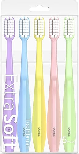 SUREE Cepillo de dientes extra suave para dientes y encías sensibles (paquete de 5), cepillo de dientes ultra suave con 10000 micro cerdas nano para